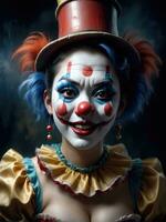 Photography of an ultra realistic woman clown in dramatic light AI Generated photo