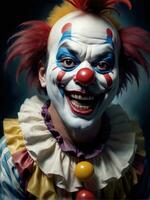 Photography of an ultra realistic clown in dramatic light AI Generated photo