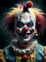 Photography of an ultra realistic clown in dramatic light AI Generated photo