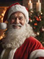 Photography of an ultra realistic Santa Claus in dramatic light AI Generated photo