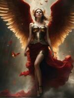 illustration of an fallen angel in dramatic light AI Generated photo