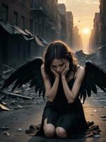 illustration of an fallen angel in dramatic light AI Generated photo