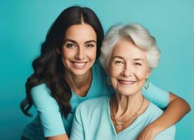 Happy senior woman enjoying in daughter's affection on Mother's day. AI Generated photo