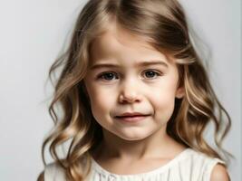 Portrait of young sad offended cries girl child kid on studio background AI Generated photo