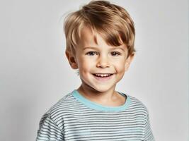 Portrait of young excited shocked crazy smiling boy child kid on studio background AI Generated photo