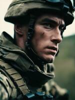 Photography of an ultra realistic Soldier in dramatic light AI Generated photo