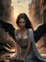 illustration of an fallen angel in dramatic light AI Generated photo