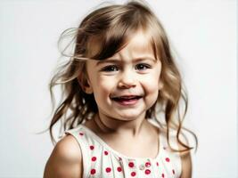 Portrait of young sad offended cries girl child kid on studio background AI Generated photo