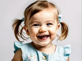 Close-up portrait of funny baby with laughing expression AI Generated photo