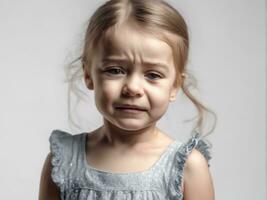 retrato de joven triste ofendido llantos niña niño niño en estudio antecedentes ai generado foto