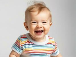 Close-up portrait of funny baby with laughing expression AI Generated photo