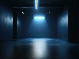 The concrete floor and studio room with smoke float up the interior for display products AI Generated photo