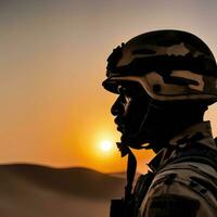 Silhouette Of A Soldier During Sunset AI Generated photo