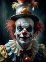 Photography of an ultra realistic clown in dramatic light AI Generated photo