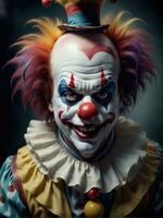 Photography of an ultra realistic clown in dramatic light AI Generated photo