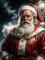 fotografía de un ultra realista Papa Noel claus en dramático ligero ai generado foto