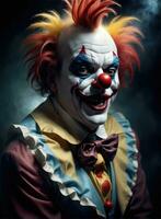 Photography of an ultra realistic clown in dramatic light AI Generated photo