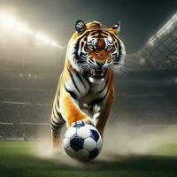 Tigre con fútbol pelota ai generado imagen foto