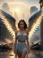 illustration of an fallen angel in dramatic light AI Generated photo