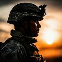 Silhouette Of A Soldier During Sunset AI Generated photo