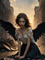 illustration of an fallen angel in dramatic light AI Generated photo