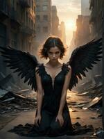 illustration of an fallen angel in dramatic light AI Generated photo