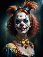 fotografía de un ultra realista mujer payaso en dramático ligero ai generado foto