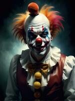 Photography of an ultra realistic clown in dramatic light AI Generated photo