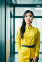 Businesswoman in the middle of a modern office. AI Generative Pro Photo