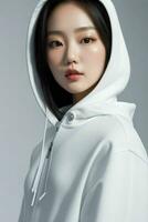 Stunning woman with a hoodie. AI Generative Pro Photo