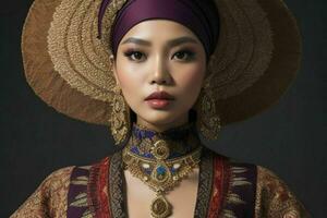 retratos de de moda hermosa mujer en tradicional ropa. ai generativo Pro foto