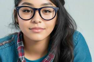 Hipster student woman wearing eyewear glasses.  AI Generative Pro Photo