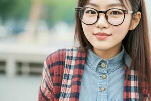 Hipster student woman wearing eyewear glasses.  AI Generative Pro Photo