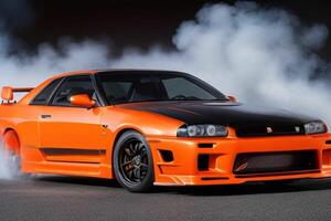 Sport car Nissan Skyline GTR R32 JDM.  AI Generative Pro Photo