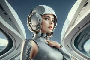 Women in trendy modern futurism style.  AI Generative Pro Photo