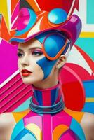 Women in trendy modern futurism style.  AI Generative Pro Photo