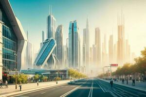 modern city in trendy futurism style.  AI Generative Pro Photo