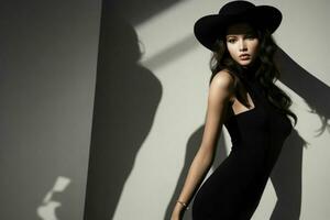 Fashion model woman with hard shadow. AI Generative Pro Photo