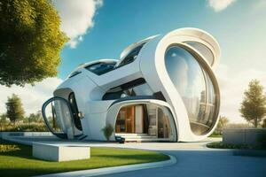 House in trendy futurism style. AI Generative Pro Photo