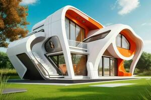 House in trendy futurism style. AI Generative Pro Photo