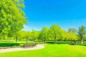 Beautiful landscape park with trees and sun. Colorful foliage in the park. AI Generative Pro Photo