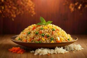 Fried rice with vegetables. AI Generative Pro Photo