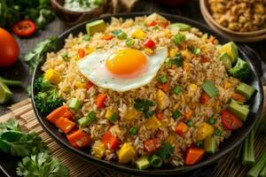 Fried rice with vegetables. AI Generative Pro Photo