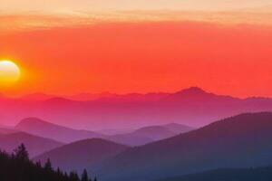 mountain silhouettes at sunset. AI Generative Pro Photo