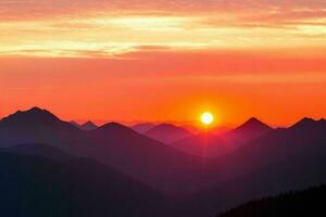 montaña siluetas a puesta de sol. ai generativo Pro foto