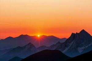 mountain silhouettes at sunrise. AI Generative Pro Photo