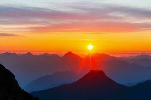 mountain silhouettes at sunrise. AI Generative Pro Photo