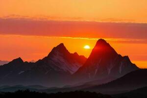 mountain silhouettes at sunrise. AI Generative Pro Photo