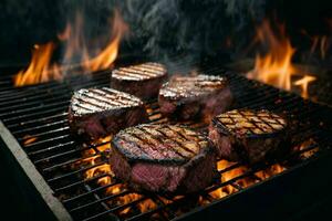 carne de vaca filetes en el parrilla. ai generativo Pro foto