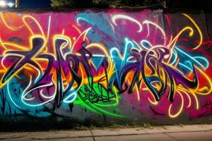 Vibrant graffiti mural on the wall background. AI Generative Pro Photo